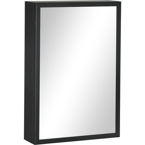 Armoire à miroir, meuble de salle de bain avec 3 étagères, armoire à pharmacie, meuble suspendu pour chambre, noir, 40 x 12 x 60 cm