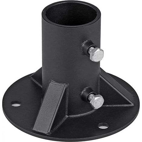 Robuste Stahl-Zaunpfosten-Grundplatte mit rundem Metall-Erdungsflansch, schwarzer Montagehalterung zur Geländerbefestigung, für Laternenpfähle oder Briefkästen (52 mm)