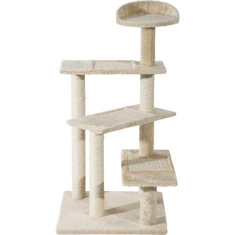 Mehrstufiger Katzenbaum mit Sisal-Kratzstamm, Plattformen und Korb