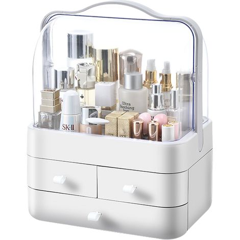 Kosmetikaufbewahrungsbox mit geschlossener Schublade, die auch als Display für Hautpflegeprodukte genutzt werden kann. Vielseitig. Weiß, 1 Stück. (1/5)
