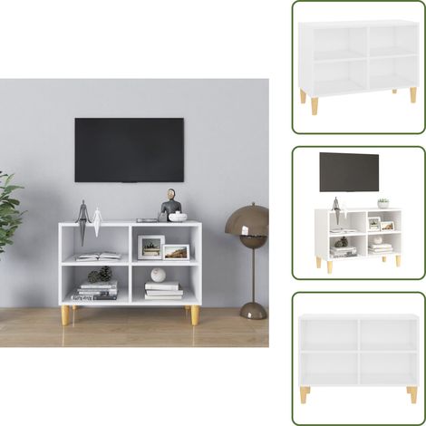 Meuble TV avec pieds en bois massif Blanc 69,5x30x50 cm - Meubles Tv - Meuble Tv - Buffet - Rangement Tv - Meuble Blanc (1/5)