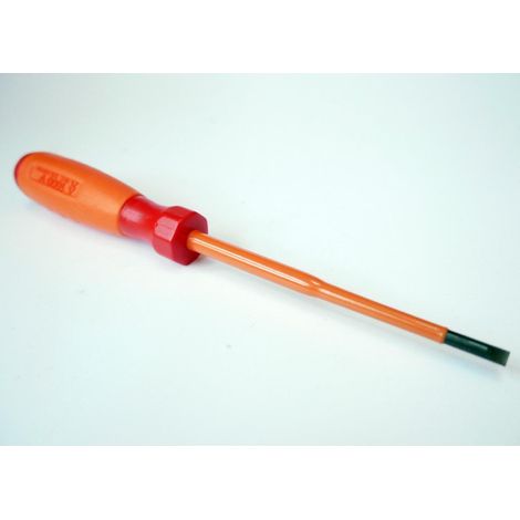 Tournevis plat 4x100mm isolé 1000V lame acier chromé non-decolleté manche bi-matière pour vis tête fendue DERANCOURT