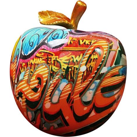 Sculpture pomme en résine colorée moderne, décoration maison, 15,5x11x12,5 cm – DELKEVIC