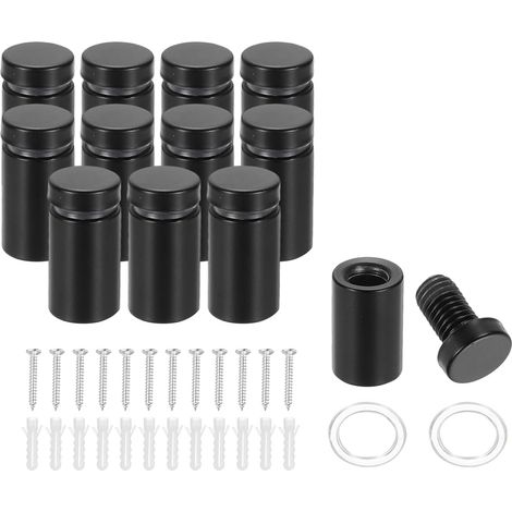APEX Vis d'Espacement 16x30mm, 12 Pack Acier Inoxydable Support Murale pour Montage de Signalétique Clous Publicitaires pour Cadre Photo Acrylique, Noir (1/5)