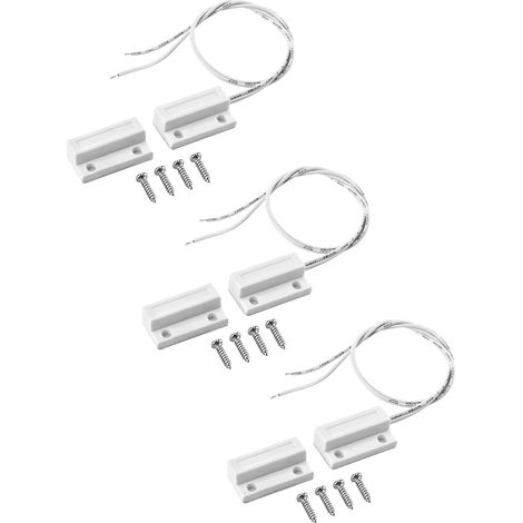Lot de 3 Capteurs de Contact Magnétique Filaire MC-38, Interrupteur à Lame Souple (Reed Switch) NO à Montage en Surface pour Portes, Fenêtres, Portails et Systèmes d'Alarme (1/5)