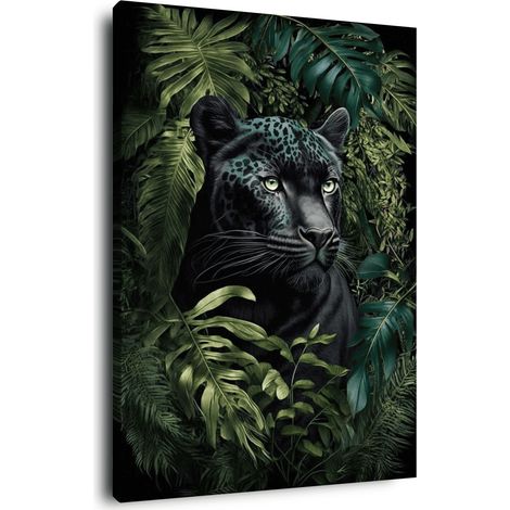 Tableau sur toile panthère noire 65x97 cm - Impression sur Toile Murale Décorative - Image imprimée en HD sur Toile - Toile sur Châssis en Bois FSC - Fabriqué en France (1/5)