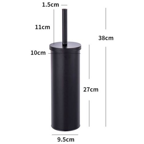 Brosse WC fermée, porte brosse WC au design fermé avec brosse WC noire et tête de brosse WC remplaçable de Ø 9,5 cm, Acier,