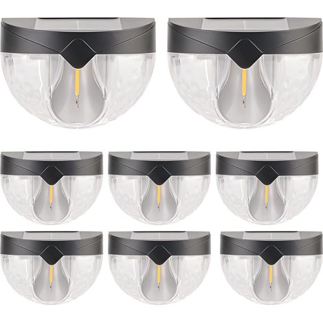 Lot de 8 lampes solaires d'extérieur en demi-cercle pour clôture, éclairage ABS étanche pour patios, terrasses, marches et jardin