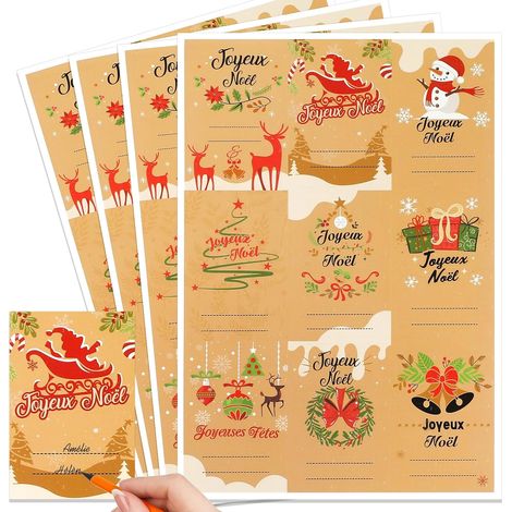 Etiquette Cadeau Noel, 144 pièces Etiquette Autocollant Noël en Français Joyeux Noël Auto-adhésif Stickers Étiquettes Cadeaux Noel Autocollante pour identifier et Décoration de Cadeau Noël (1/5)