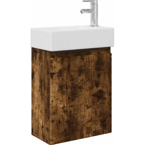 Bathroom Vanity Unit with Tap Smoked Oak 45.5 x 22.5 x 84 cm vidaXL