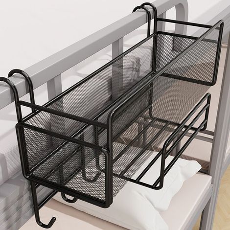 Étagère de chevet pour lit superposé, panier de rangement suspendu avec crochets, organiseur multifonction, indispensable pour les étudiantes, noir (1/4)