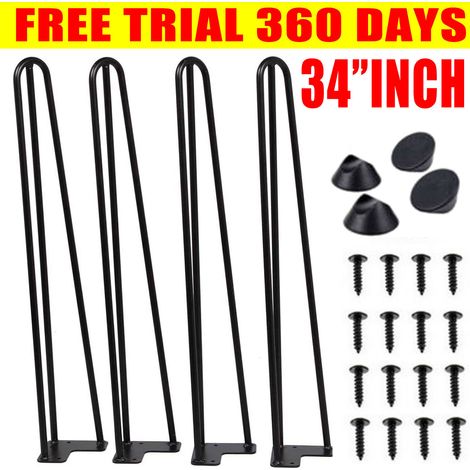 4x Hairpin Legs Hair Pin Legs Set for Furniture Bench Desk Table Black Iron 34" (1/5)