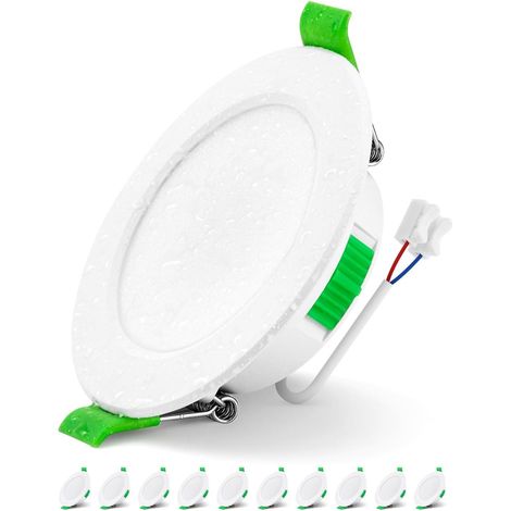 Spot LED Encastrable Trou 68mm - 80mm 220V IP44 pour Salle de Bain Blanc Chaud 2700K Blanc Neutre 4000K Blanc Froid 6000K Spots de Plafond 24mm Extra Plat Spotlights 5W 400LM Lot de 10 (1/5)