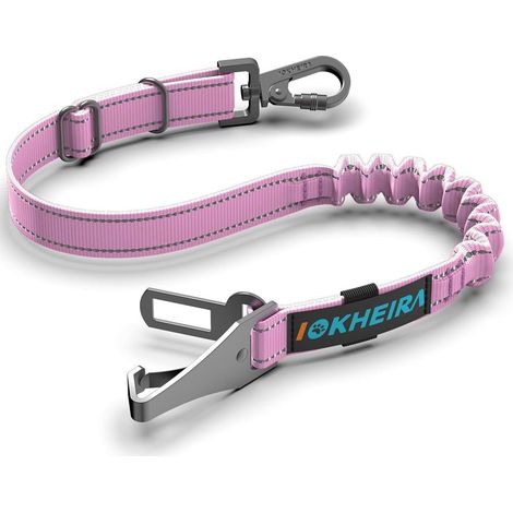 Ceinture de sécurité pour chien réglable avec absorbeur d'énergie et attache universelle - Rose (1/5)