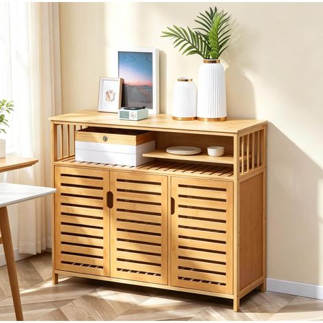 Natürlicher Bambus-Aufbewahrungsschrank 100 x 35 x 82 cm mit Lamellentüren HAVRYA (1/5)