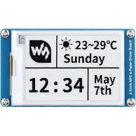 Módulo de pantalla de tinta electrónica pasiva con NFC de 2,7 pulgadas de Waveshare. Panel de visualización de etiquetas NFC de bajo consumo para etiquetas inteligentes y señalización. (1/5)