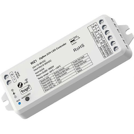 Contrôleur LED WZ1 ZigBee 3.0 et RF 2 canaux pour bande LED monochrome CCT, télécommande sans fil Cloud 12-36V (1/5)