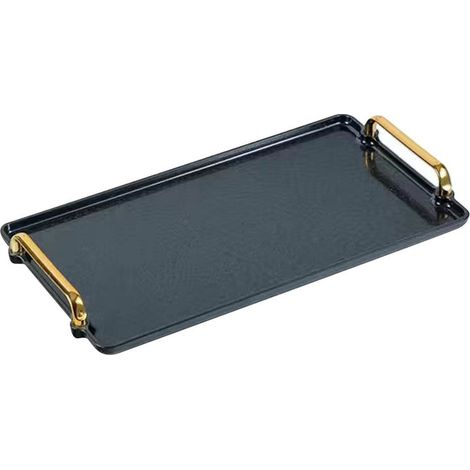 Plateau De Service Rectangulaire - En Plastique Rigide Avec Poignées Dorées - Pour Table Basse Cuisine Comptoir Salle De Bain - 1 Pièce (1/5)
