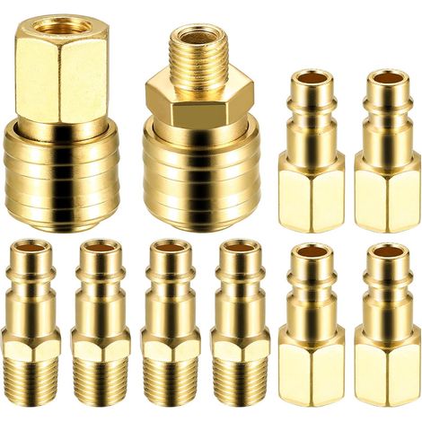 10 x Euro 1/4 NPT Raccord d'Air Comprimé, Brides 1/4"BSP Connexion Rapide pour Tuyau, Air comprimé Raccords de Tuyau à Connexion Rapide, Prise de Couplage Ligne d'Air Raccords de Compresseur Air (1/5)