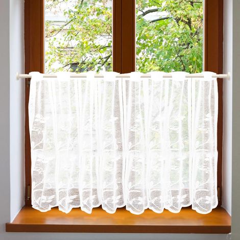 Rideaux de la Cuisine Moderne,Rideau Court Blancs avec Motifs Délicats de Papillons et de Jacquard Floral,Rideaux Transparants,Rideau Décorant Le Salon Chambre 105 x 90 cm (L x H) 1pc