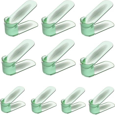 Fente pour chaussures 10 pièces, empileur de chaussures peu encombrant, porte-chaussures Double couche, Solution de rangement de chaussures en plastique vert transparent