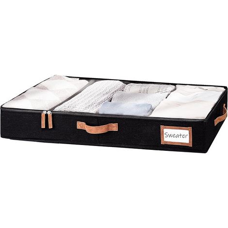 Boîte de rangement sous lit, 60 L, pliable, pour vêtements et couettes, résistante à la poussière et à l'humidité, en tissu Oxford noir (78 x 42 x 16 cm), sans roulettes (1 pièce). (1/5)