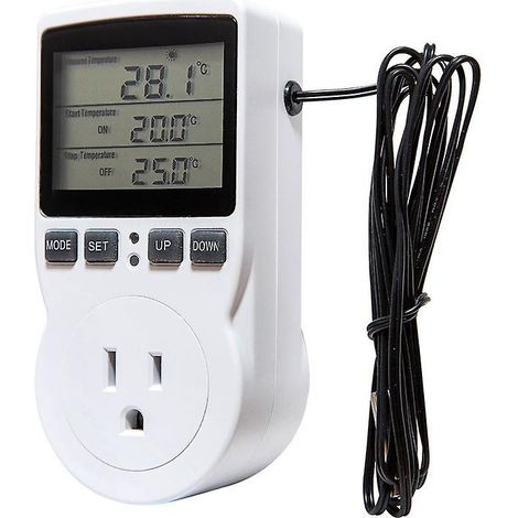 Contrôleur de température numérique avec prise de courant UE, thermostat avec minuterie et sonde de température pour chauffage et refroidissement [DB] (1/2)