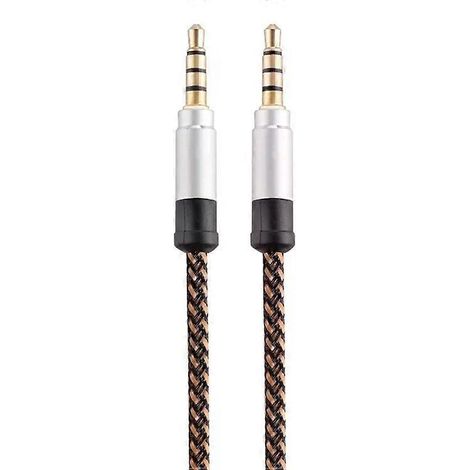 Câble audio AUX mâle-mâle 3,5 mm plaqué or, longueur 3 m, marron
