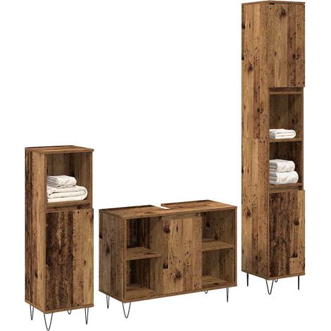 Maison Exclusive - Badezimmermöbel-Set mit Regal 3 pcs Altholz Ho