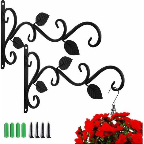 2 Pièces Suspension Mural Crochet Plante avec Vis Support Crochet Plante Lanterne Mangeoires d'oiseaux Panier de Jardin en Métal pour Décoration de Jardin Balcon (Feuilles) (1/5)