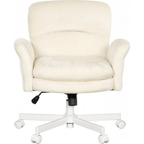 Chaise pivotante d’appoint en tissu beige, siège ergonomique rembourré, dossier confort et base métal 360°, réglable en hauteur pour salle à manger, bureau, salon  CHICFURN (1/5)