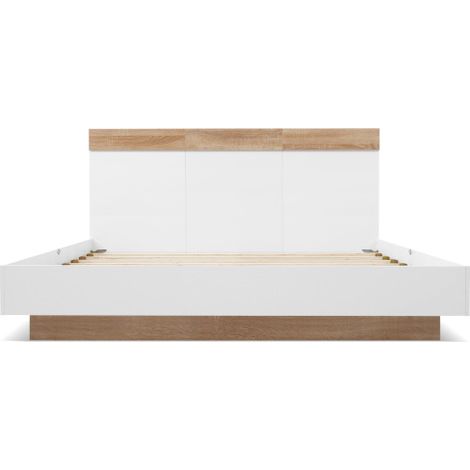Doppelbett Holzbett Schwebebett mit Kopfteil aus Bettgestell &Lattenrost-Set in Eiche Sonoma(Ohne Matratze)