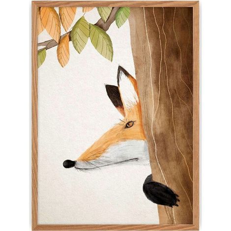 Tableau cadre bois clair Image du renard forestier - Marron cadre Bois clair