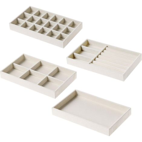 Ensemble de 4 plateaux à bijoux, tiroir de rangement pour boucles d'oreilles, colliers et bracelets, beige (1/5)