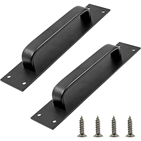 Jiozermi Lot de 2 poignées de porte de grange coulissante, 20 cm, en alliage d'aluminium, pour porte coulissante de grange, armoire, tiroir, abri de jardin, noir (1/5)