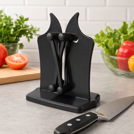 Aiguiseur de couteaux - Acier inoxydable et aiguiseurs de couteaux auto-ajustables en carbure de tungstène pour couteaux de cuisine, répare, aiguise, affine et polit efficacement les lames (noir). (1/5)