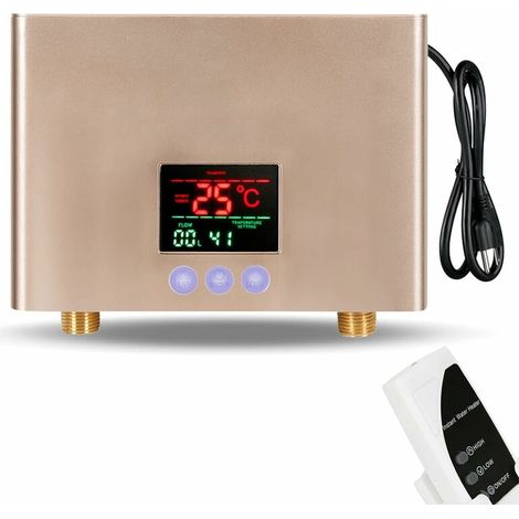 3000W Mini chauffe-eau sans réservoir sous évier 220V Système de chauffage de lavage thermostatique avec télécommande Affichage numérique pour la maison, la cuisine, la salle de bain (Or) (1/5)