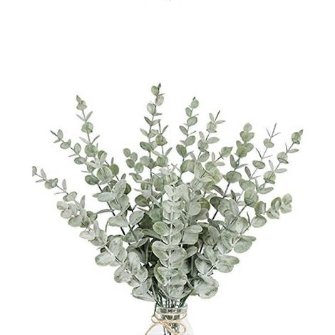 18 tiges d'eucalyptus artificielles, feuilles gris-vert au toucher. (1/5)