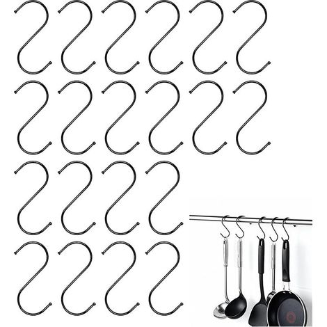 20 Pièces Crochets en S en Métal Noir Multifonctions, Crochets s de Crochet Plats en S, Crochet Robustes pour Cuisine, Compatible para Salle de Bain, Bureau, Jardin et Chambre à Coucher (1/5)