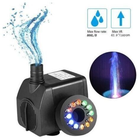 Pompe submersible à lumière colorée, 8W 220V pompe submersible avec 12 LED couleur pour fontaine, piscine, jardin, aquarium
