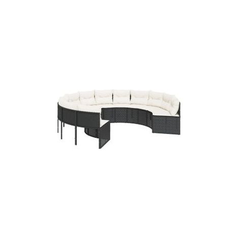 Canapé de jardin avec coussins rond noir résine tressée (1/5)