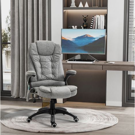 Chefsessel aus Polyester Grau mit Massage, Heizfunktion, 130° Rückenlehne und Gasfeder, 68x72x110-120 cm (1/5)