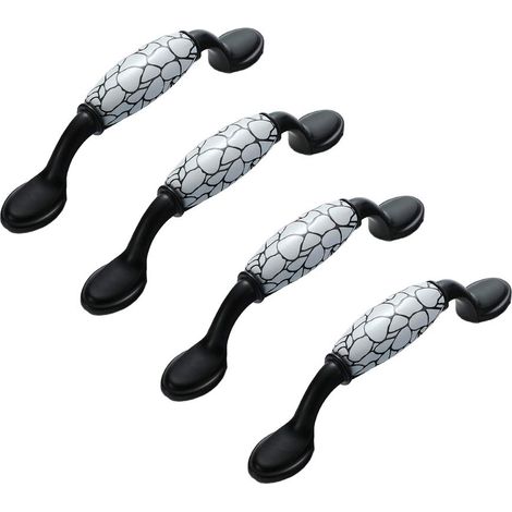 4 x Poignées de Meuble Céramique Style européen, Poignee de Meuble Cuisine en Céramique et Alliage d'aluminium, Poignée de Tiroir 96mm, avec Vis (1/5)