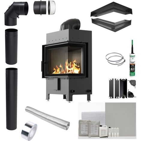 KRATKI LUCY rechts Kamineinsatz 12 kW Durchmesser 200 BLACK Einbausatz (1/5)