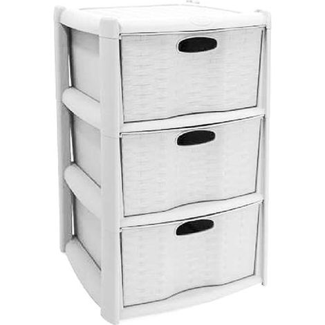 CASSETTIERA 3 CASSETTI L40 P40 H60CM RATTAN BIANCO