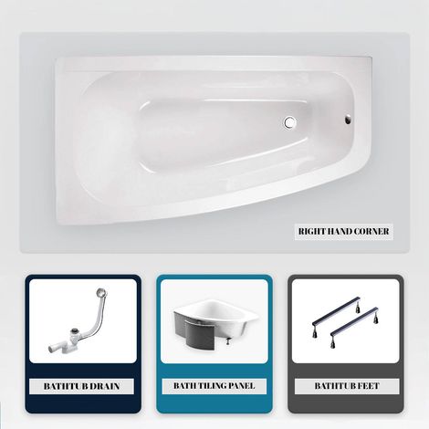 Asymmetrische Badewanne - 150 x 80 cm - Links - mit Verkleidung - mit Füßen - Ablaufgarnitur Chrom - LUNA (1/5)