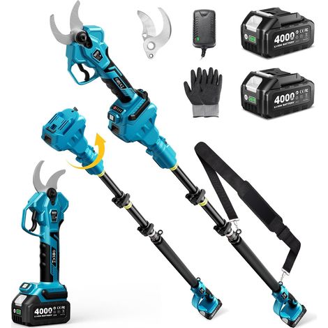 Elektrische Gartenschere mit Stiel, 2-in-1 Akku-Teleskop-Gartenschere, 4,5 m Gesamtreichweite, 40 mm Schnittkapazität, 2 x 4,0-Ah-Akkus, SK5-Klinge, Garten/Bäume/Blumen PS040Pro (1/5)