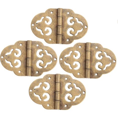 Juego de 4 bisagras de latón, pequeñas bisagras retro para cajas de joyería de madera, 4,2 x 2,7 cm, bronce. (1/5)