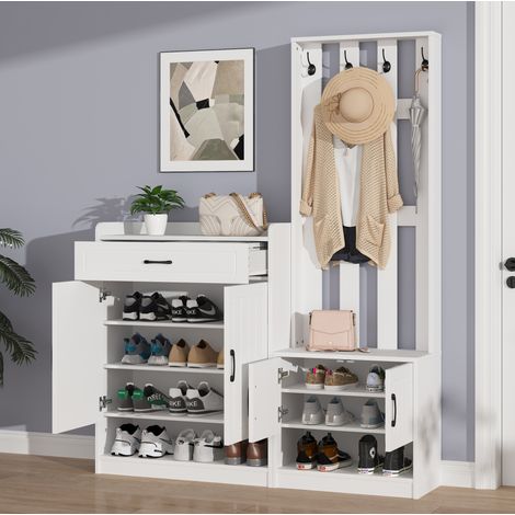 Möbel Schrank Aufbewahrung Garderobe 140 cm Weiß OKMYHOME (1/5)