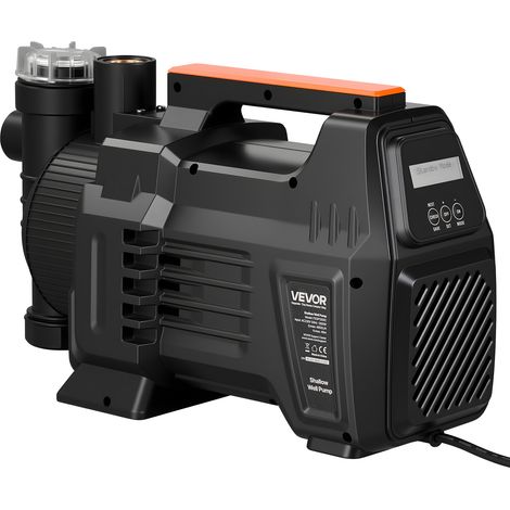 VEVOR Bomba de Chorro Electrónica de PP para Pozos Poco Profundos 1300 W 230 V, Caudal Máximo de 4800 L/h, Altura de Succión de 8 m, Control Electrónico Inteligente, para Riego de Jardines, Cesped (1/5)